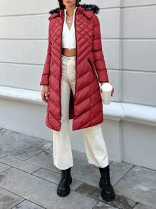 SHEIN Veste Matelassée Longue À Capuche Pour Femme Pour L'hiver