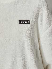 SHEIN Teen Girl Letter Patched Drop Shoulder Teddy Sweatshirt - White - View 5