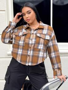 SHEIN EZwear 女式休閒格紋襯衫夾克 - 彩色 - 查看 4