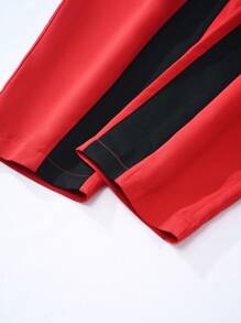 男士斜口口袋對比側線紅色西裝褲 - 紅色 - 查看 4