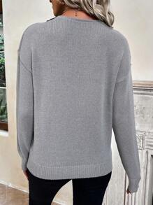 SHEIN LUNE Guipure Lace Panel Drop Shoulder Sweater