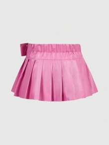 SHEIN ICON Hơn Chất rắn chất liệu da PU Chân Váy xếp ly - Màu Hồng Tươi - Xem 5