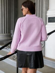 Celure Hơn Cổ giả Tay Raglan Áo len - Màu tím - Xem 2