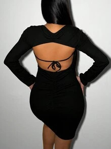 VaVaBold Vestido ajustado con abertura con cordón trasero fruncido