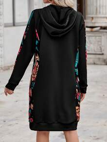 EMERY ROSE Tương phản In hoa Dây rút Đàm áo cánh có mũ - Nhiều màu - Xem 2