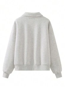 Pullover amplio con estampado de dibujos animados de hombros caídos - Gris - Ver 2