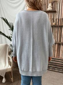 SHEIN LUNE Hơn Túi Kép tay cánh Áo len - Màu Xám nhạt - Xem 2