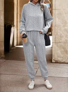 SHEIN LUNE Solid Hoodie & Sweatpants - Grey - View 1