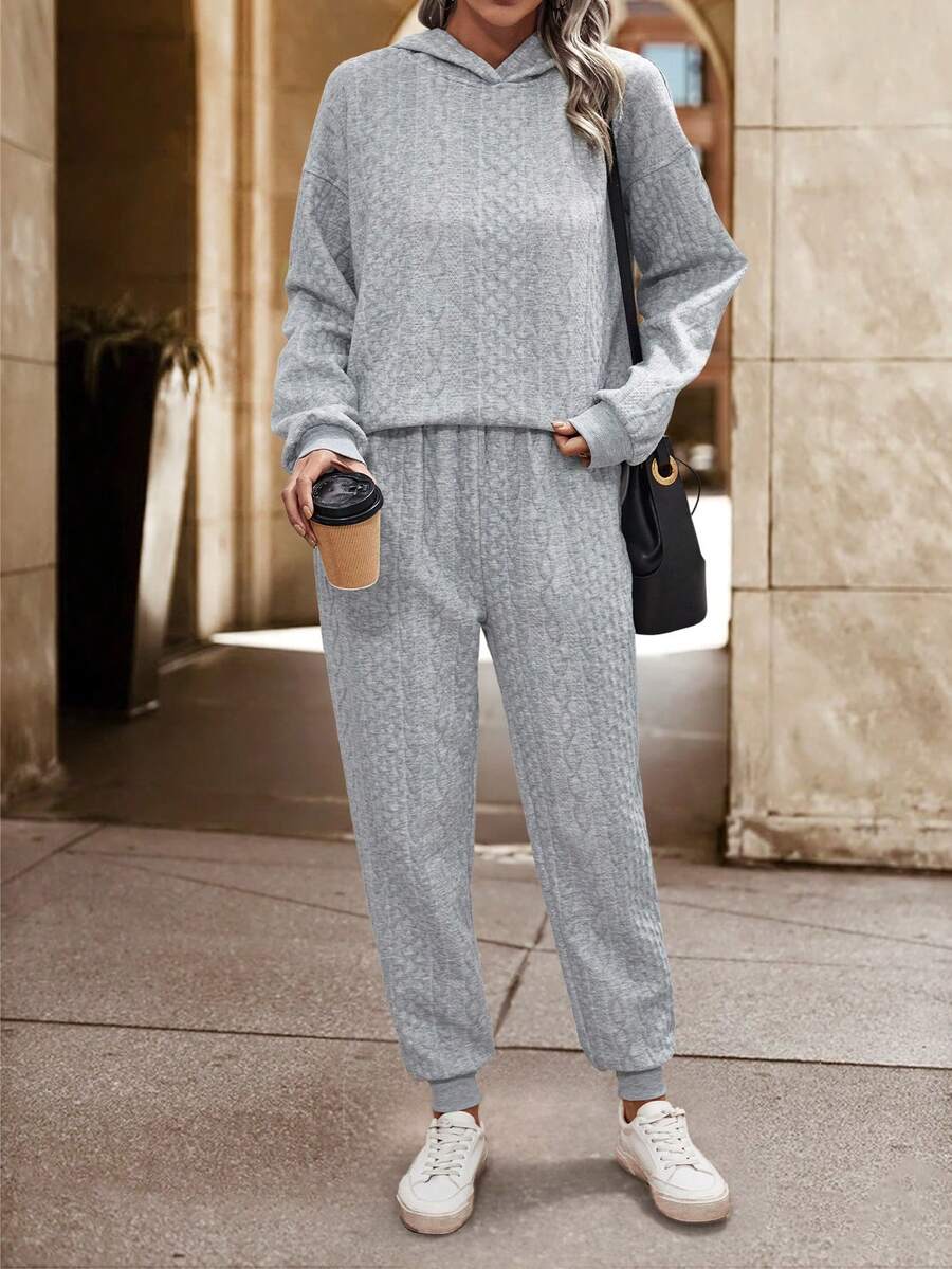 SHEIN LUNE Solid Hoodie & Sweatpants - Grey - View 1