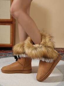 Women's Fashionable Fur & Leather Integrated Snow Boots
