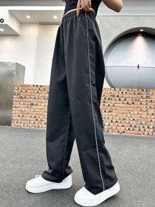 Teen Girl Contrast Side Seam Pants - Black - View 4