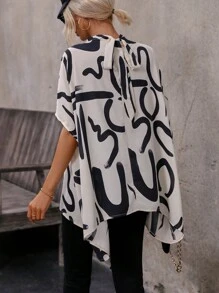 SHEIN Clasi 圖案印花蝙蝠袖襯衫 - 杏色 - 查看 2