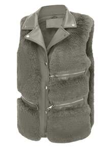 Women's Faux Fur Jacket With Zipper Vest - Perfect For Fall And Winter - Grey - View 4