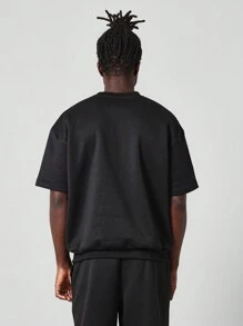 SUMWON 超大短袖优质圆领运动卫衣运动街头休闲家居服四季训练健身锻炼时尚 - 黑色 - 查看 2