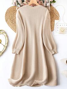 Celure Plus Size Solid Casual Design Cardigan - Apricot - View 2