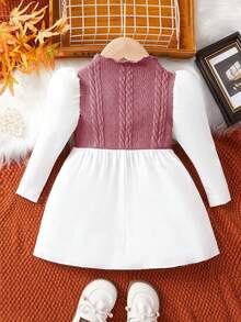 Em bé Cô gái Dây thừng Bện Bảng Ống tay áo Đầm - Màu Hồng Tươi - Xem 2