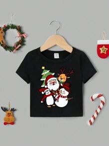 Baby Boy Christmas Print Tee - Black - View 3