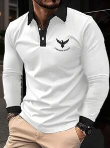 Manfinity Homme Men Plus Letter Graphic Contrast Collar Polo Shirt - White - View 1
