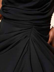 Plus Chiffon Corset Bandeau Draped Ruched Split Confident Sexy Dress - Black - View 4