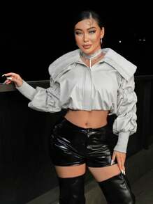 SHEIN SXY Solid Crop PU Leather Jacket - White - View 4