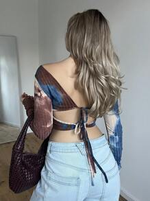 SHEIN Essnce 紮染短款T恤 - 黃色 - 查看 1