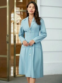 Anewsta Women's Waist-tied Suit Style Dress - Baby Blue - View 4