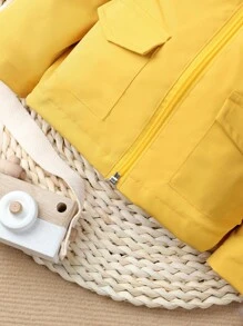 Baby Boy Flap Pocket Fuzzy Trim Teddy Lined Hooded Jacket - Yellow - View 4