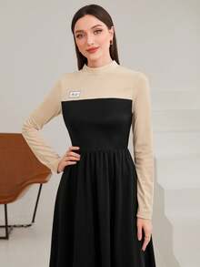 Mulvari 拼色二合一长袖连衣裙 - 黑色 - 查看 6