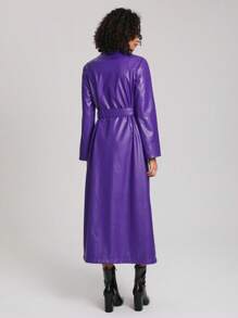 LUSINE BONFIELD 西裝領腰帶PU皮革風衣外套