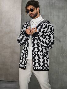 Manfinity Homme 男士大码幾何圖案連帽開襟衫 - 彩色 - 查看 5