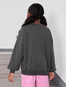 SHEIN 女童長袖針織圓領衛衣,冬季保暖 - 灰色 - 查看 2