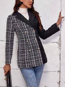 SHEIN LUNE 格紋圖案雙排釦西裝外套 - 黑與白 - 查看 6