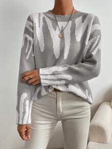 SHEIN LUNE Graphic Pattern Drop Shoulder Sweater