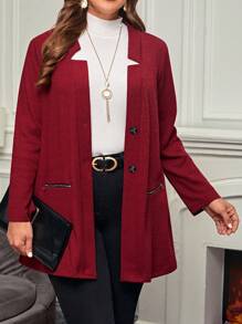 EMERY ROSE 大碼拉鍊口袋前紐扣外套 - 酒紅色 - 查看 3