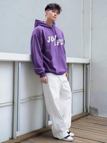 DAZY Nam Đồ họa Chữ cái Túi kangaroo Dây rút Hoodie - Màu tím - Xem 3