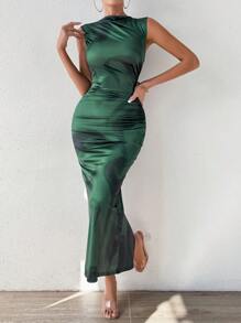 Allurite 素色側收褶緊身洋裝 - 彩色 - 查看 3