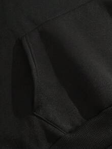 SHEIN EZwear Vợt Tennis & Đồ họa Chữ cái Túi kangaroo Dây rút Áo hoodie ấm áp - màu đen - Xem 5