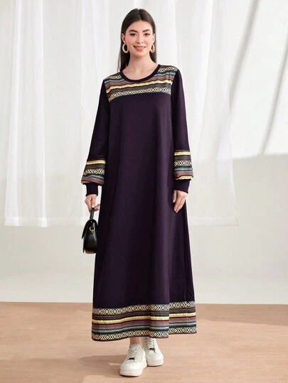 Mulvari Geo Print Lantern Sleeve Sweatshirt Dress