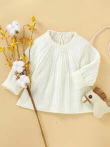 Baby Girl Raglan Sleeve Keyhole Back Sweater Autumn Fall - White - View 1