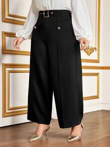 Modelyn Plus High Waist Wide Leg Pants Without Belt - Black - View 4