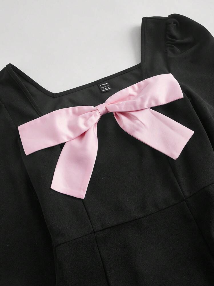 black dress with pink ribbon LP Caitlin Black Pink Ribbon Gown – GlamEdge Dress & Gown main image 1