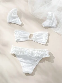 SHEIN Set de lencería bandeau ribete con fruncido con mangas - Blanco - Ver 2