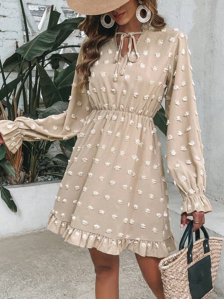 Women's Lace Trim Elastic Waistband Dress