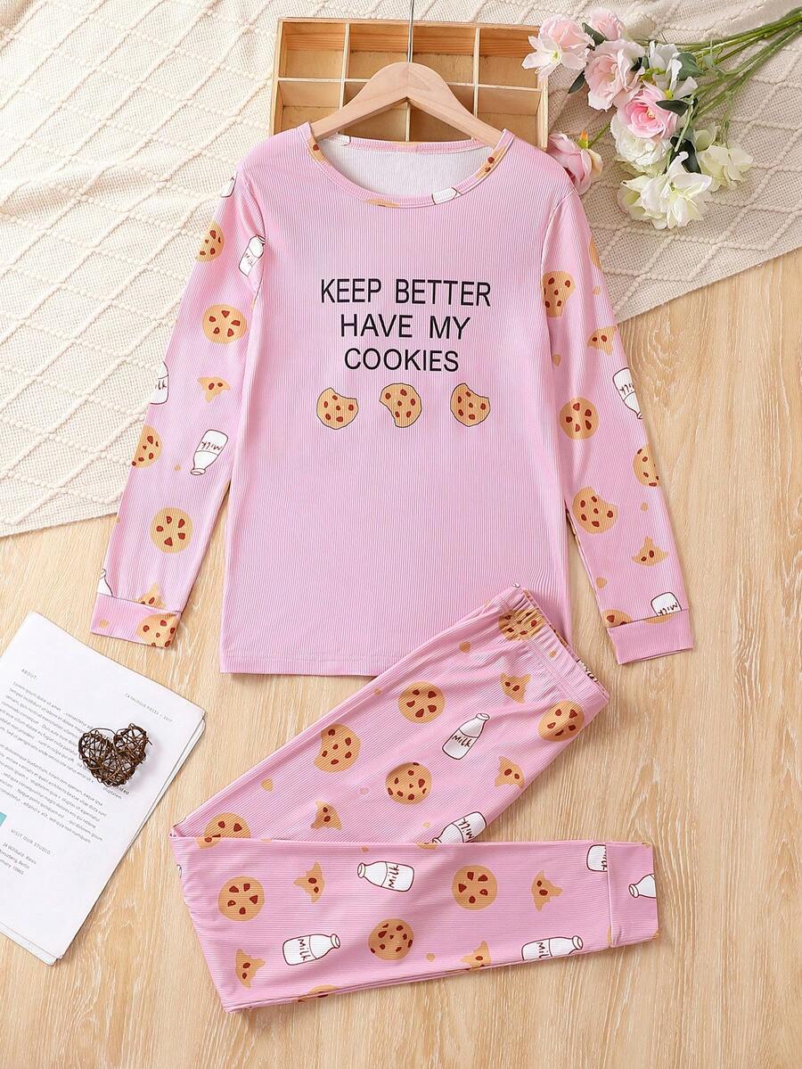 Teen Girl Cookie & Slogan Graphic Snug Fit PJ Set - Pink - View 1