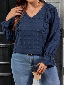 SHEIN LUNE Women's Plus Size V-neck Shirt - Navy Blue - View 5