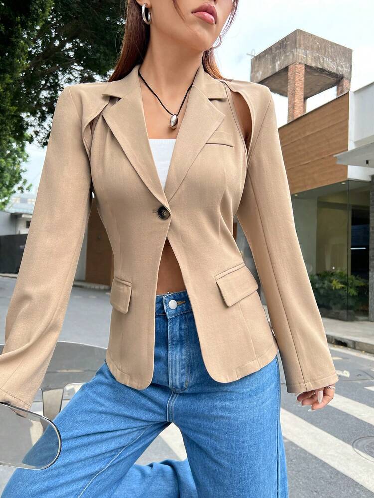 Cut Out Single Button Blazer
