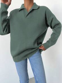 SHEIN Cottnline 女式實色寬鬆落肩休閒毛衣,圓領設計 - 青碧色 - 查看 4