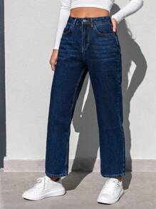 EURMUSE Slant Pocket Straight Leg Jeans - Blue - View 4