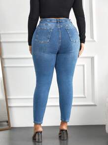 SHEIN Cottnline Plus High Waist Skinny Jeans - Baby Blue - View 2