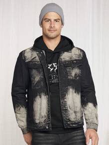 Manfinity VCAY Men Tie Dye Flap Detail Denim Jacket - Black - View 4